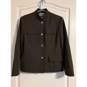 Nine & Company Women Green Utility Safari Lady Jacket Mock Neck Stretch Size 4‎